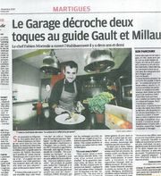 Article La Provence : Le Garage décroche deux toques au guide Gault et Millau